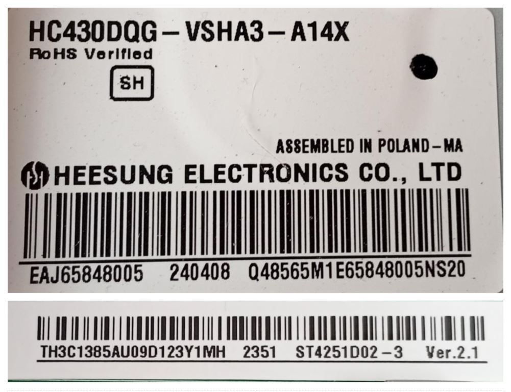 PAN/43INC/LG/ST4251 LCD панел ,HC430DQG-VSHHA3-A14X,ST4251D02-3 Ver2.1,