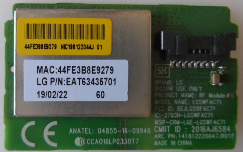 WI-FI/LG/LGSWFAC71 WI-FI MODULE  ,LGSWFAC71 ,EAT63435701,