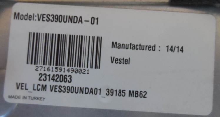 PAN/39INC/VES/AUO LCD панел ,VES390UNDA-01,T390HVN05.0,39T15 C04 Ctrl BD,