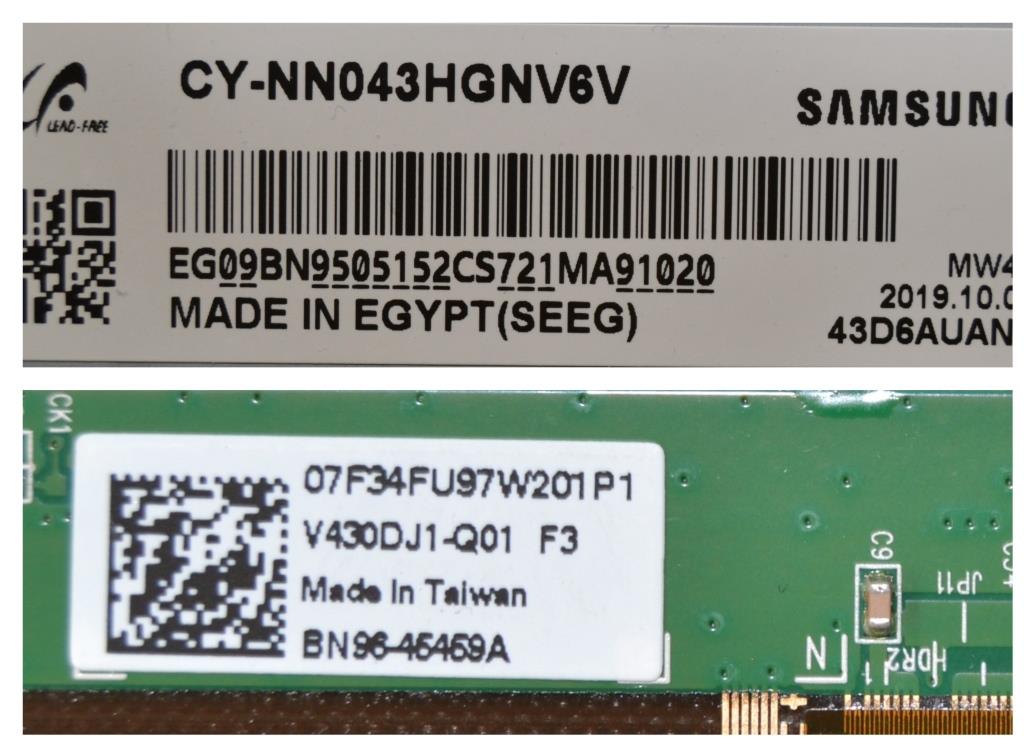 PAN/43INC/SAM LCD панел ,CY-NN043HGNV6V,BN95-05152C,V430DJ1-Q01 F3,