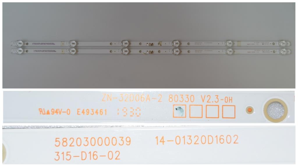 LB/32INC/CROWN/3233T2 LED BACKLAIHT,58203000039,14-01320D1602,315-D16-02,ZN-32D06A-2, 80330 V2.3-OT,2X6 DIOD 3V, 590mm,