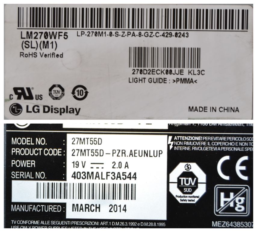 PAN/27INC/LG LCD панел ,LM270WF5 SL M1,